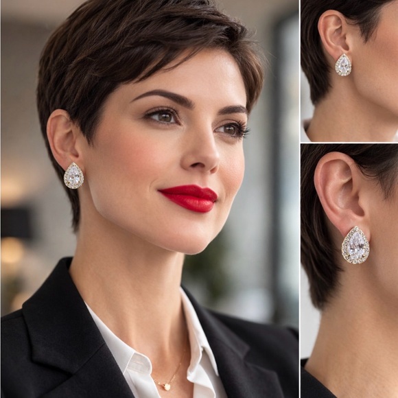 Jewelry - Elegant Gold Tone and Glass Teardrop Earrings